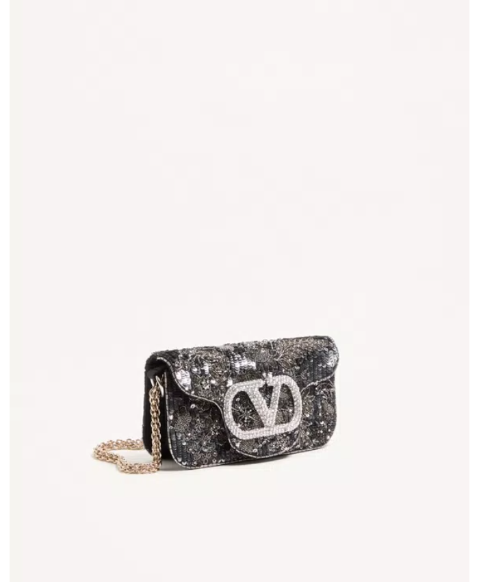 Valentino Garavani Locò Small Embroidered Shoulder Bag With Jewel Logo