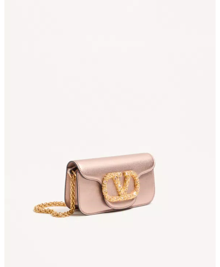 Valentino Garavani Locò Small Shoulder Bag In Laminated Calfskin With Jewel Logo