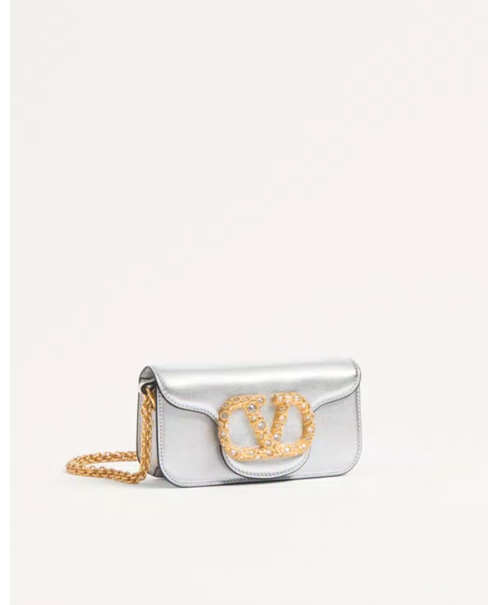 Valentino Garavani Locò Small Shoulder Bag In Laminated Calfskin With Jewel Logo
