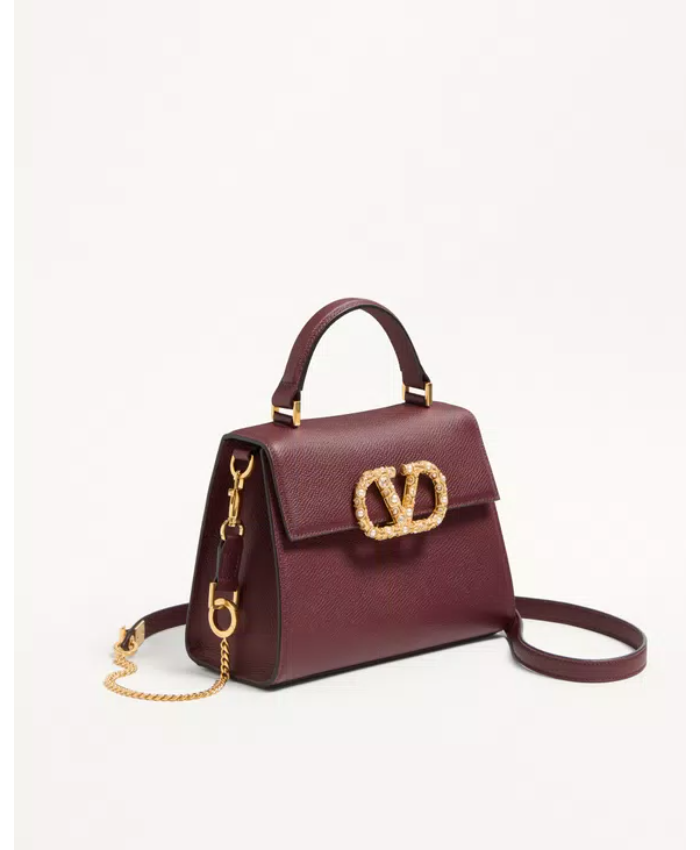 Valentino Garavani Vsling Small Handbag In Grainy Calfskin With Jewel Logo