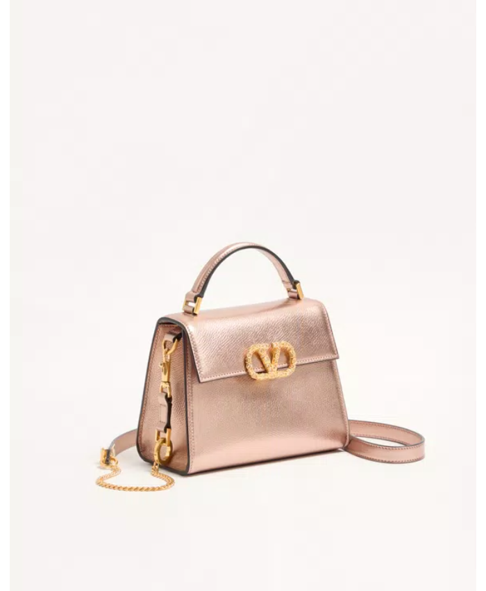 Valentino Garavani Vsling Mini Handbag In Laminated Grainy Calfskin With Jewel Logo