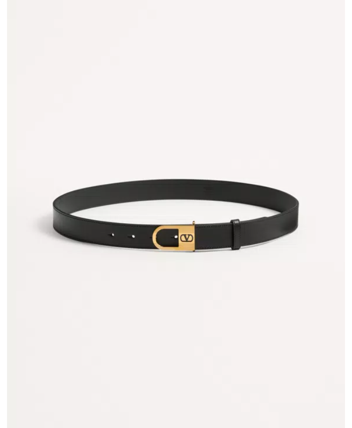 VLogo Signature Belt In Shiny Calfskin 30 Mm With Enamelled Logo Detail