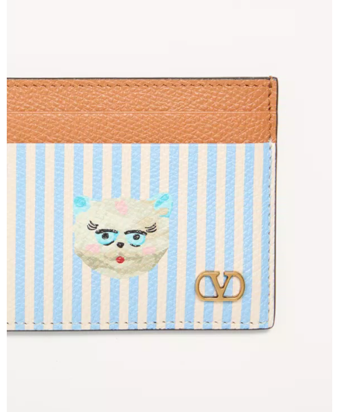 Valentino Garavani Vlogo Signature Wallet In Grainy Calfskin With Le Chat De La Maison Print