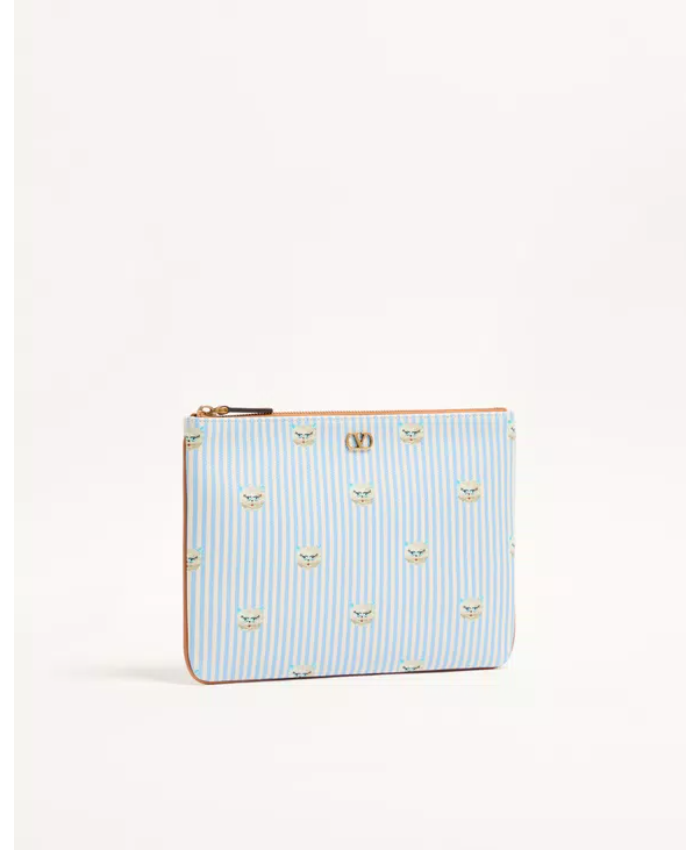 Valentino Garavani VLogo Signature pouch in grainy calfskin with Le Chat de la Maison print