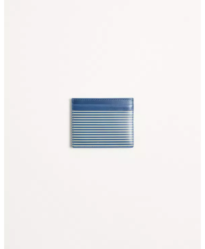 Valentino Garavani Vlogo Signature Cardholder In Grainy Calfskin With Striped Print