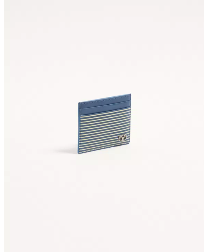 Valentino Garavani Vlogo Signature Cardholder in Grainy Calfskin With Striped Print