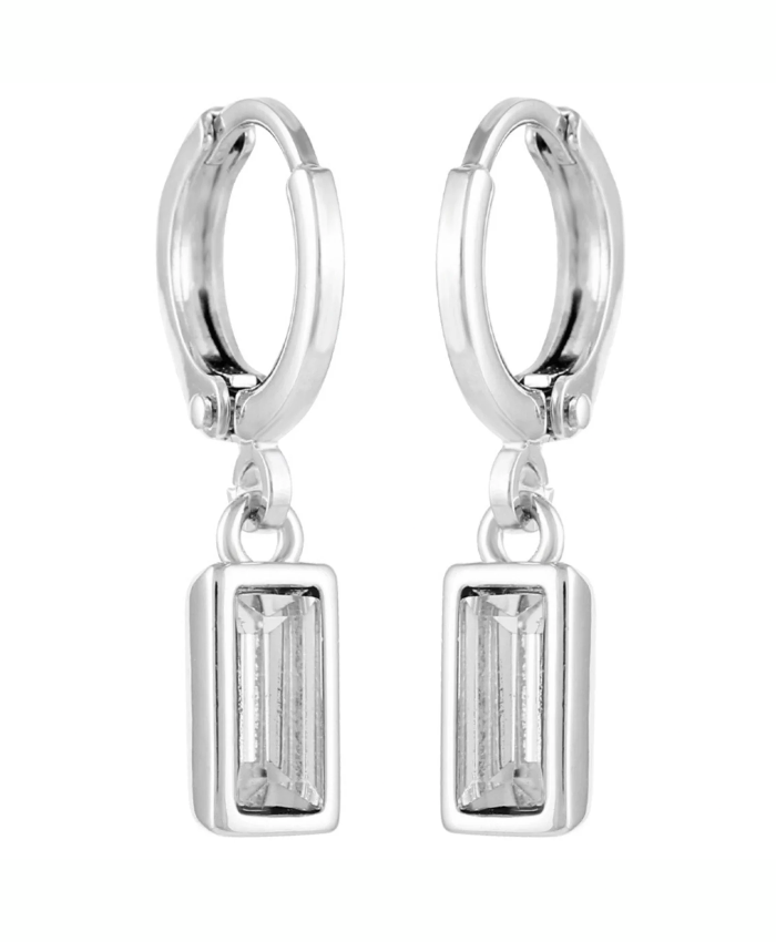 Rectangular Glass Stone Huggie Drop Earrings
