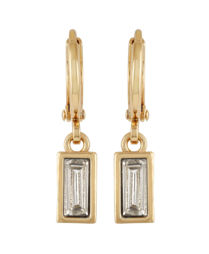 Rectangular Glass Stone Huggie Drop Earrings