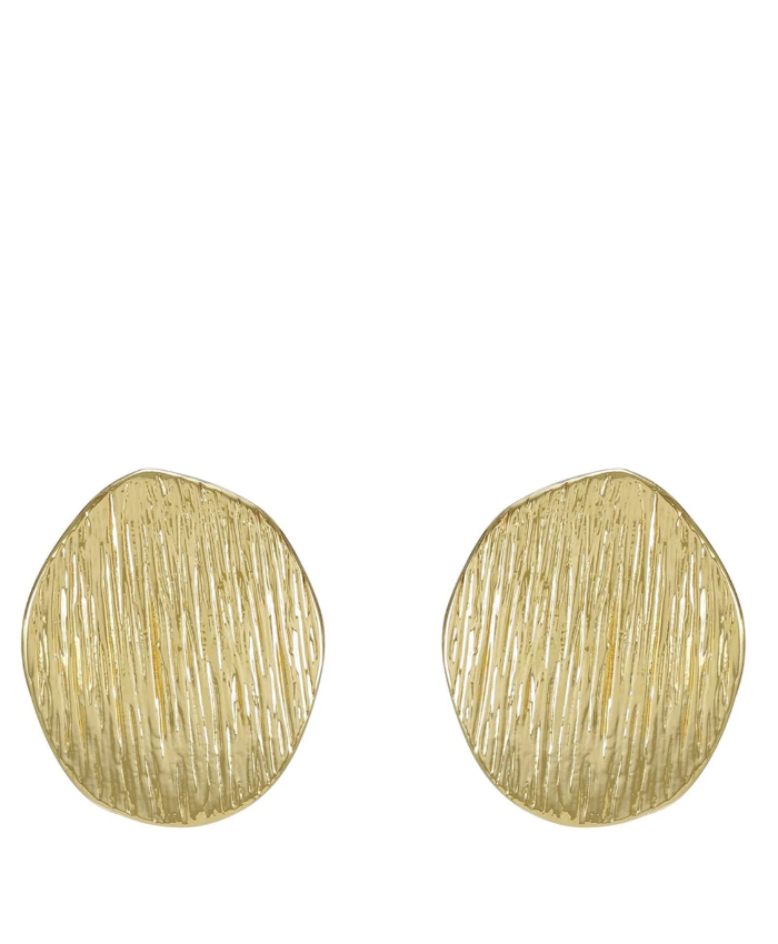 Goldtone Texturized Pebble Coin Earrings