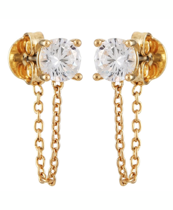 Crystal Stud Chain Dangle Drop Earrings