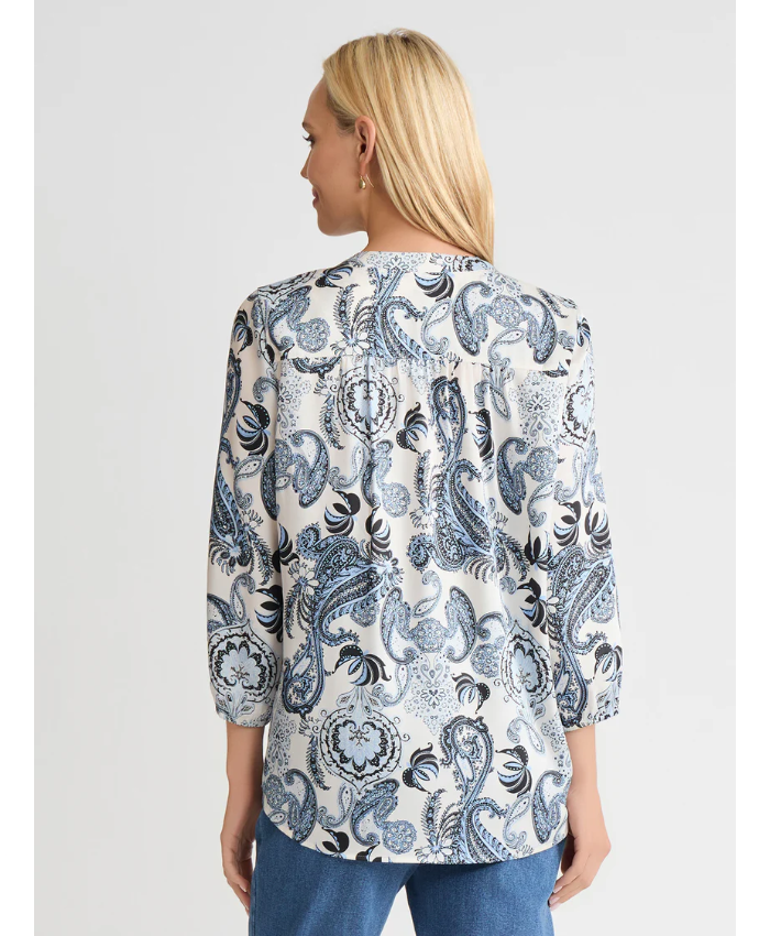 V-Neck Pleated Kelly Blouse, Satin Twill