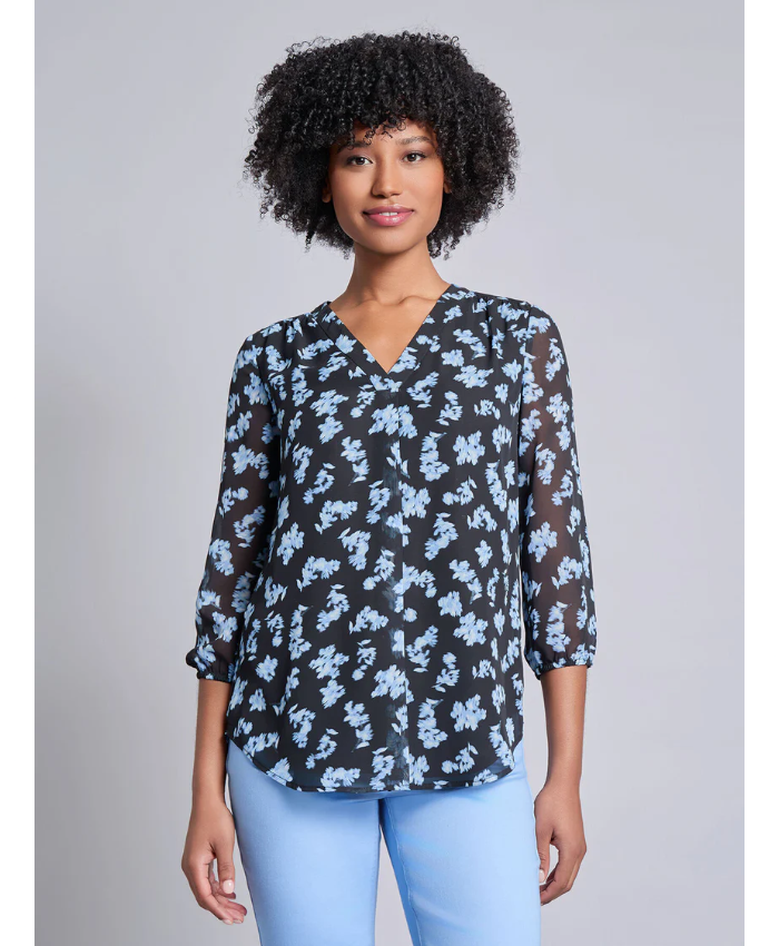 Printed V-Neck Pleated Kelly Blouse