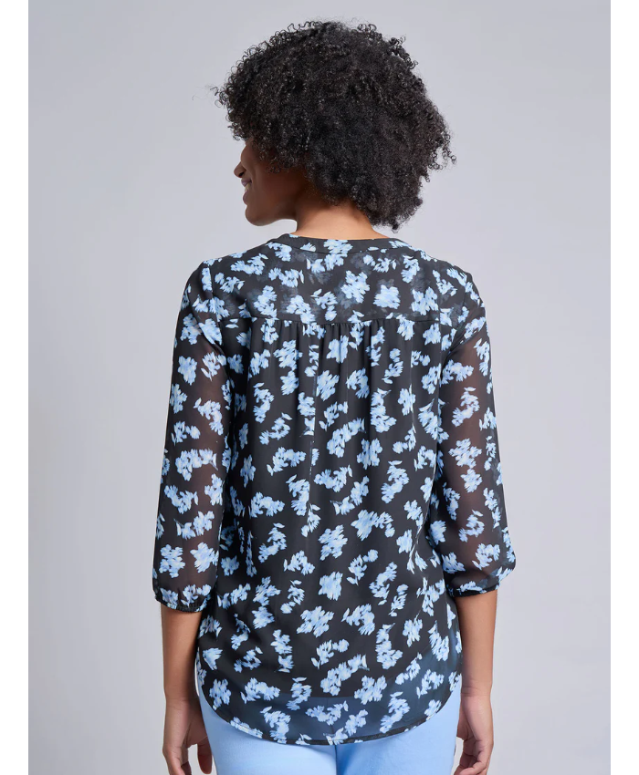 Printed V-Neck Pleated Kelly Blouse