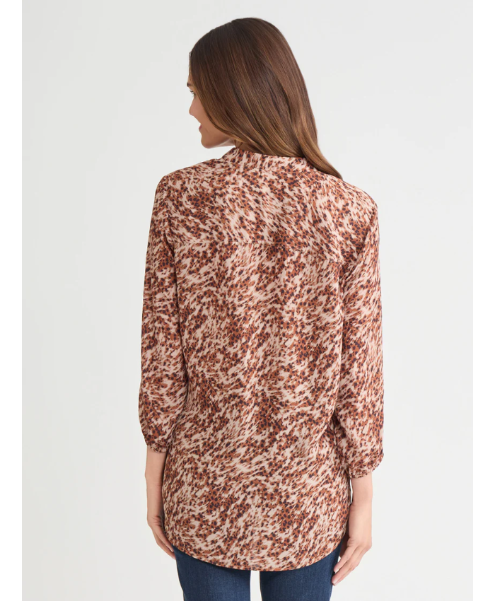 Printed V-Neck Pleated Kelly Blouse, Chiffon