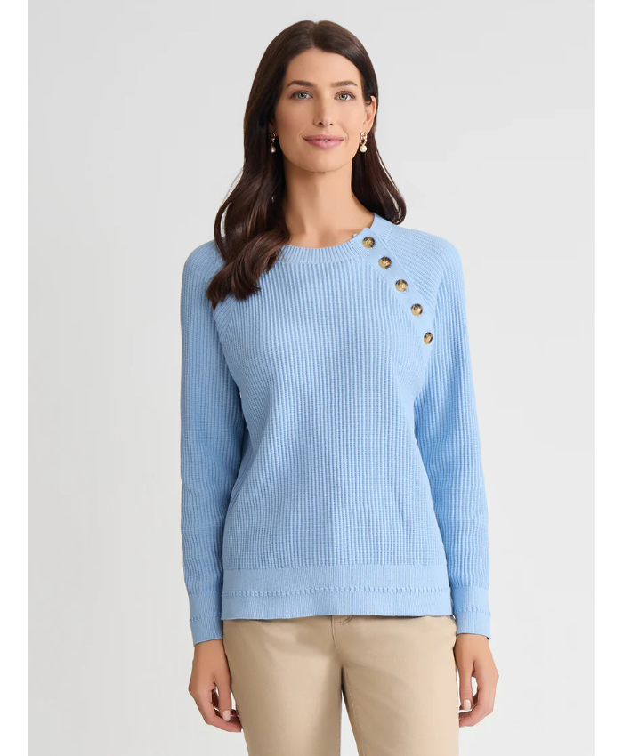 Raglan Button Crew Neck Sweater