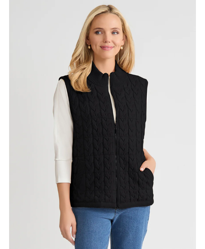 Zip-Front Cable Knit Puffer Vest