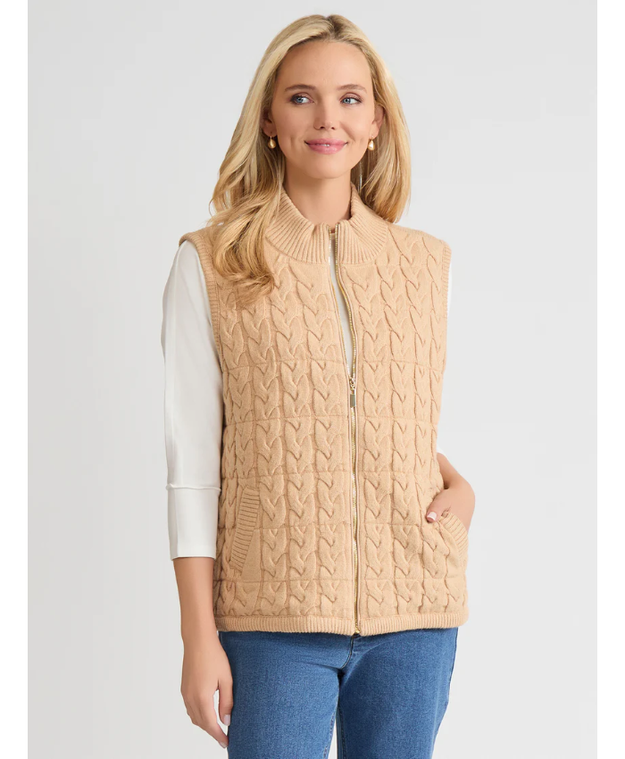 Zip-Front Cable Knit Puffer Vest