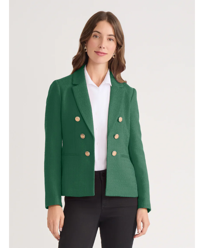Faux Double Breasted Blazer, Boucle Tweed