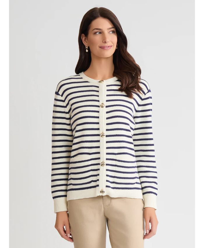 Button Front Stripe Cardigan