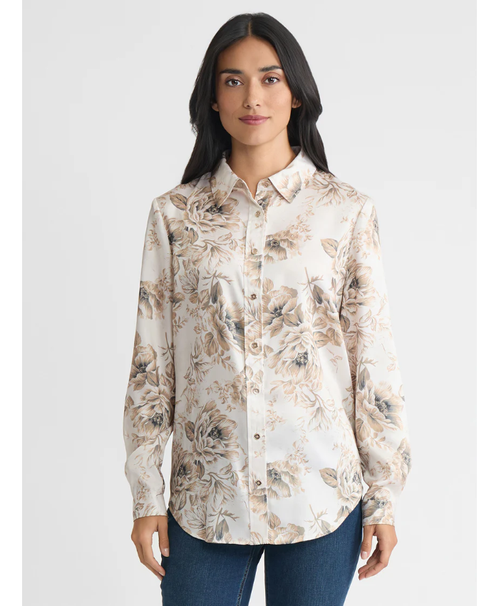 Button Down Blouse, Satin Twill