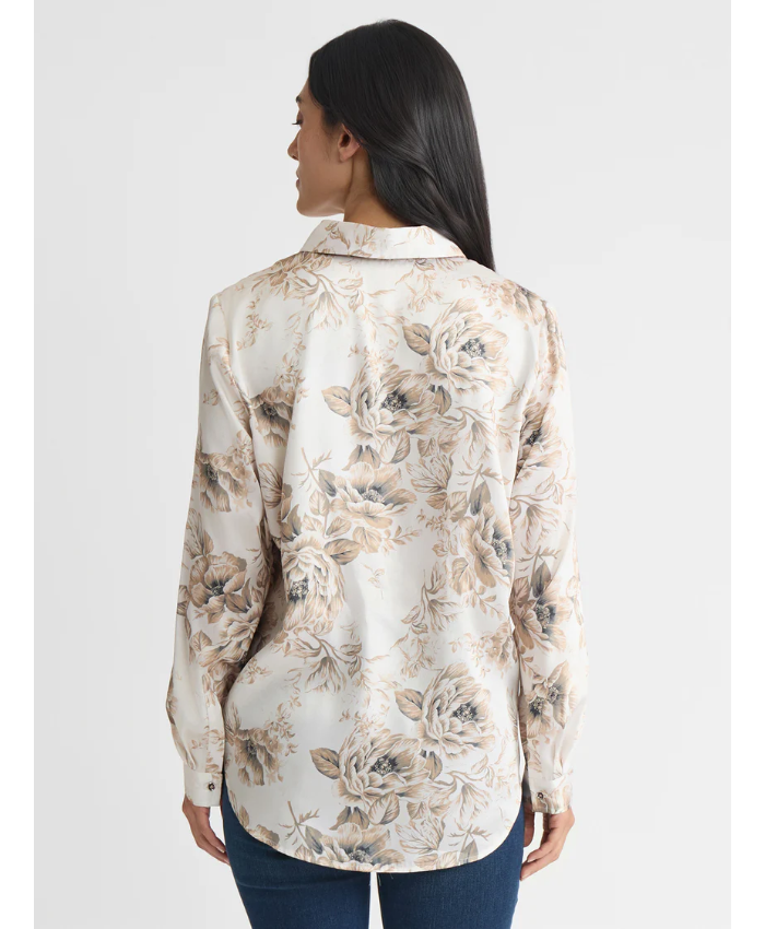 Button Down Blouse, Satin Twill