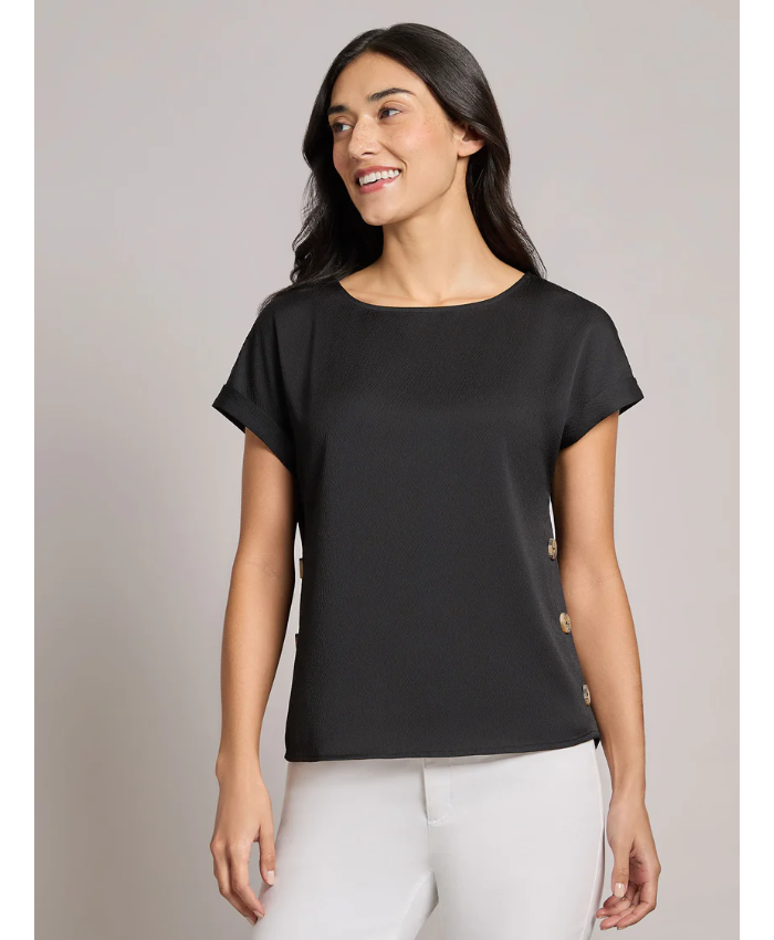 Button Detail Blouse, Hammered Satin