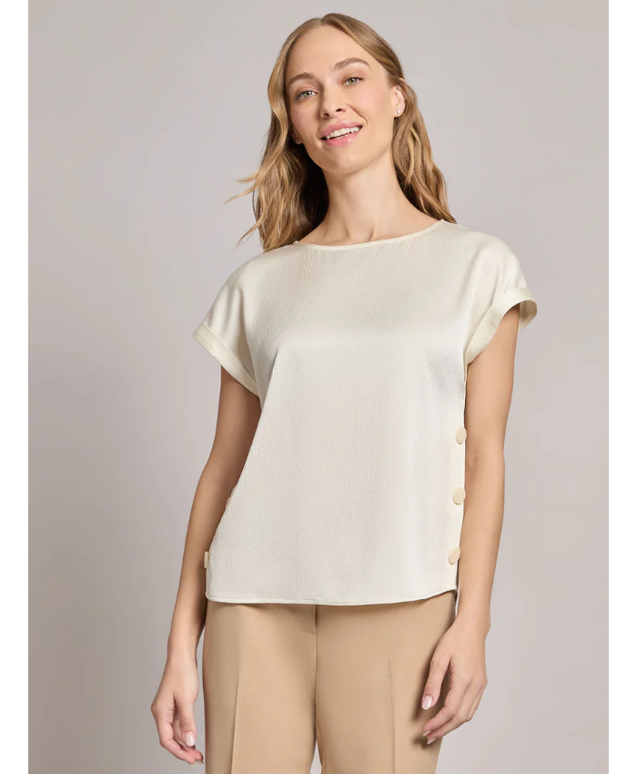 Button Detail Blouse, Hammered Satin