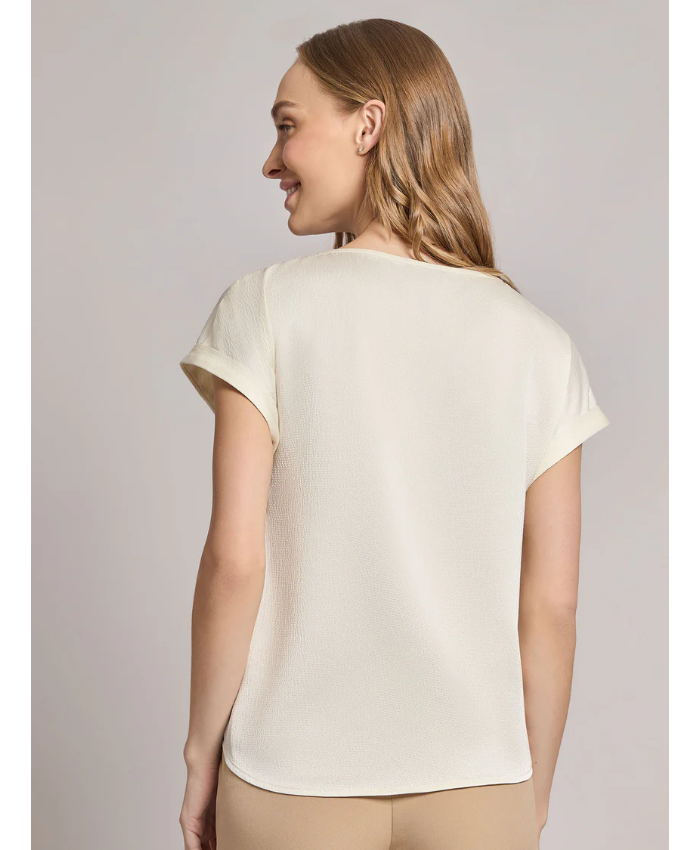 Button Detail Blouse, Hammered Satin