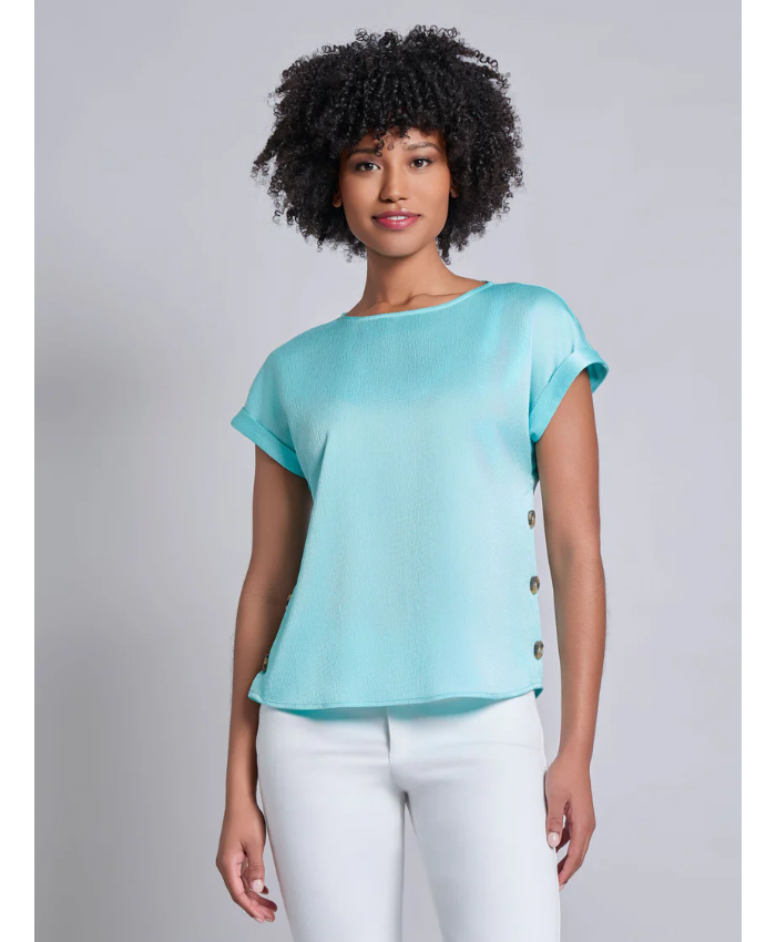 Button Detail Blouse, Hammered Satin