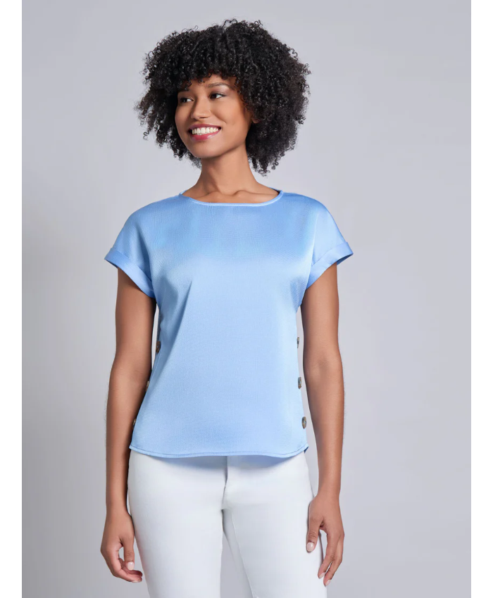 Button Detail Blouse, Hammered Satin