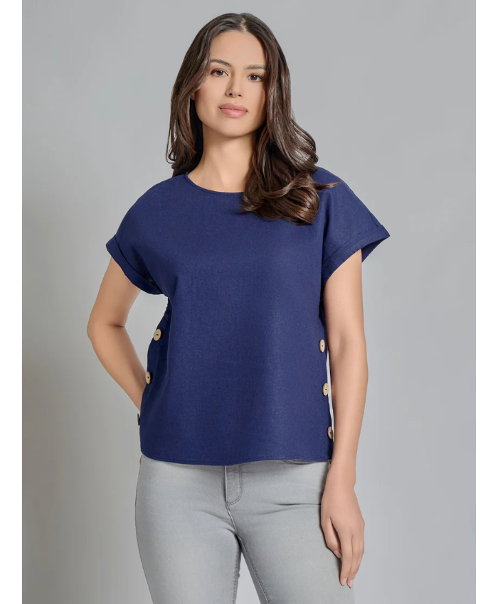 Button Detail Blouse, Linen Blend