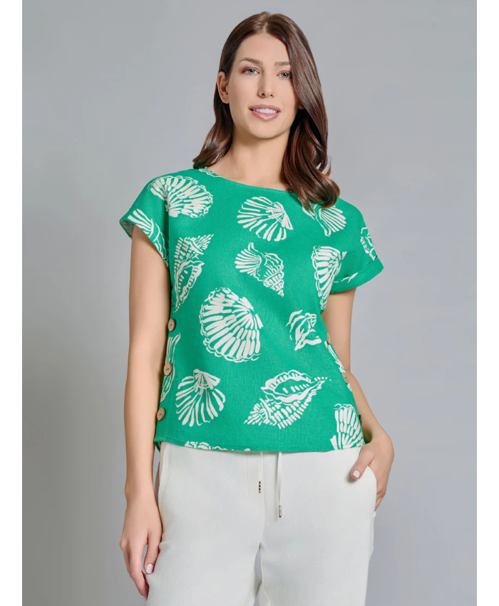 Button Detail Blouse, Linen Blend