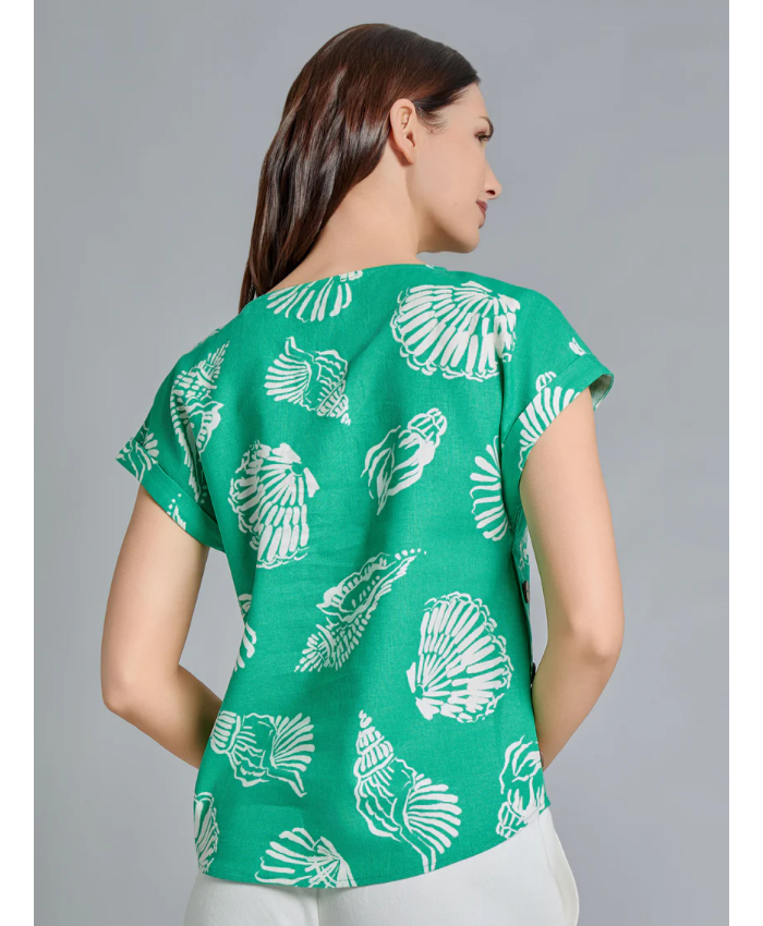 Button Detail Blouse, Linen Blend