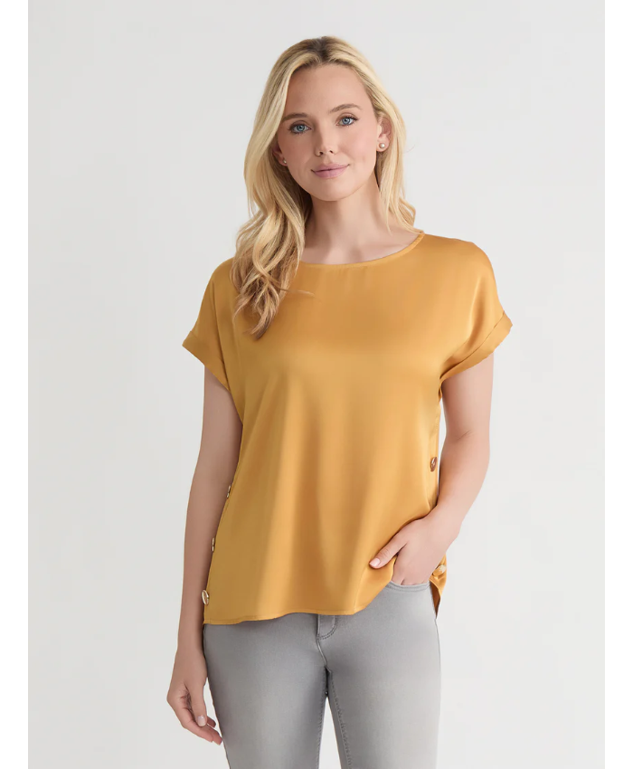 Side Button Blouse, Hammered Satin