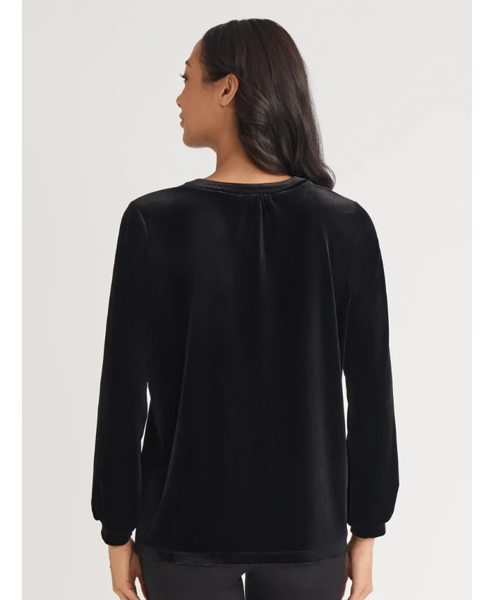 Embroidery V-Neck Velour Top