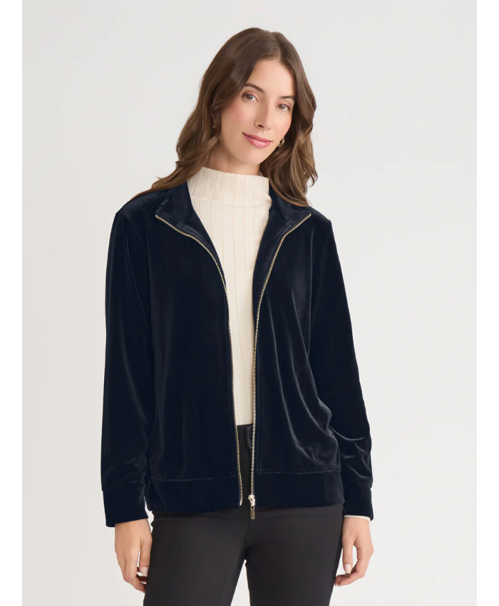Mock Neck Zip-Front Velour Jacket