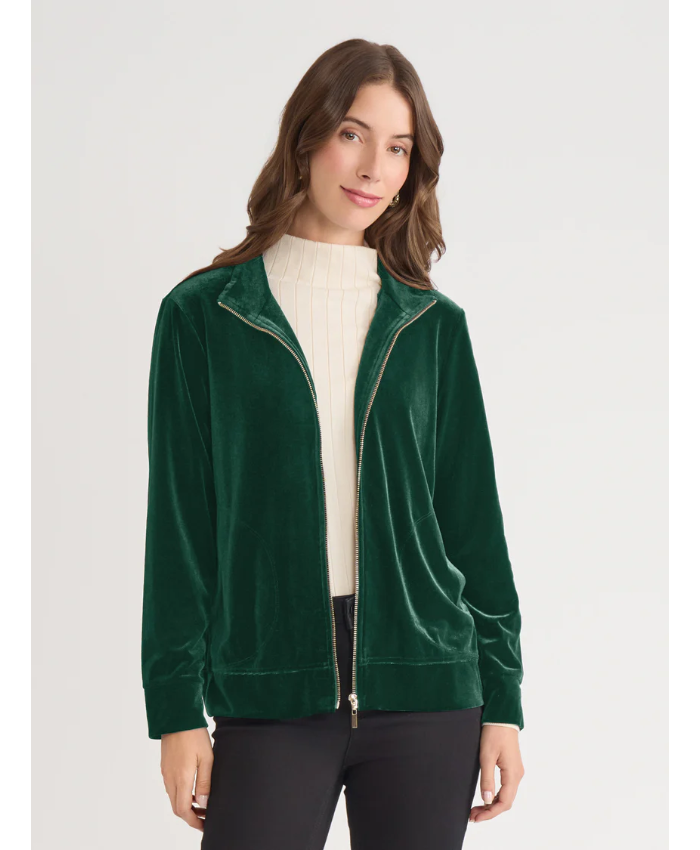 Mock Neck Zip-Front Velour Jacket
