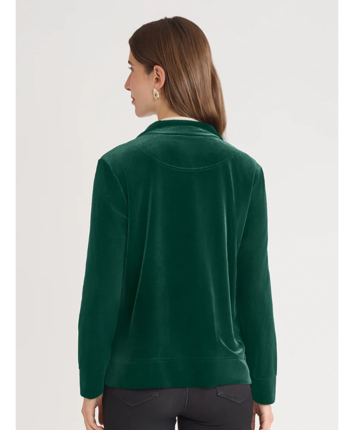 Mock Neck Zip-Front Velour Jacket