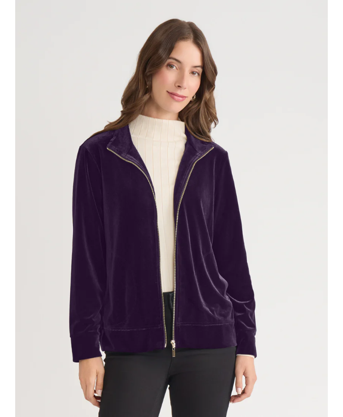 Mock Neck Zip-Front Velour Jacket