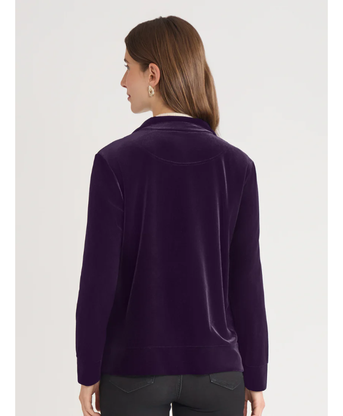 Mock Neck Zip-Front Velour Jacket