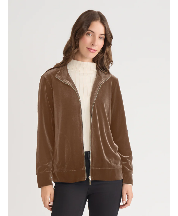 Mock Neck Zip-Front Velour Jacket