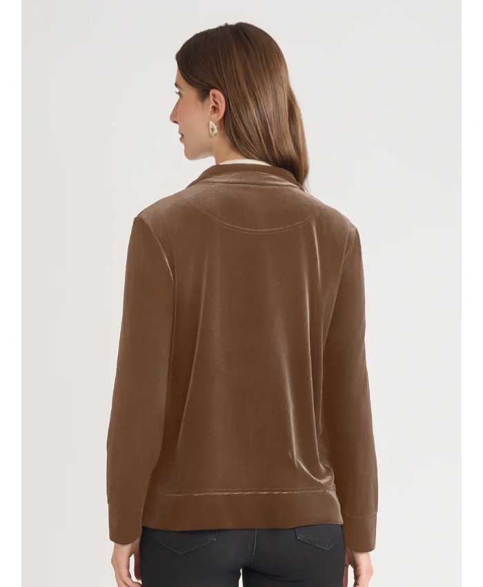 Mock Neck Zip-Front Velour Jacket