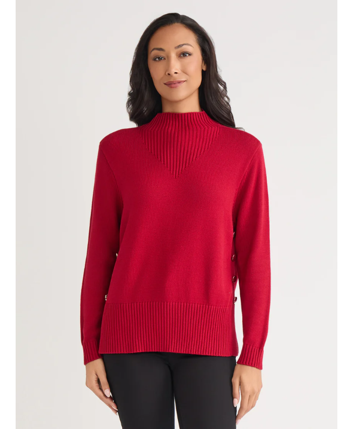 Side Button Sweater Mock 