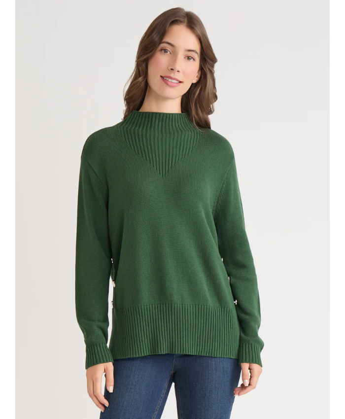 Side Button Sweater Mock Neck Sweater