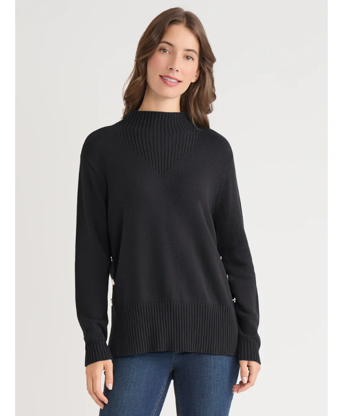 Side Button Sweater Mock Neck Sweater