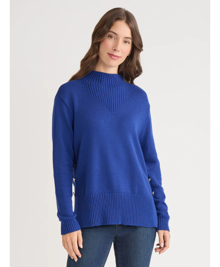 Side Button Sweater Mock Neck Sweater