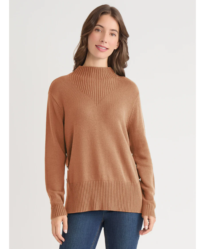 Side Button Sweater Mock Neck Sweater
