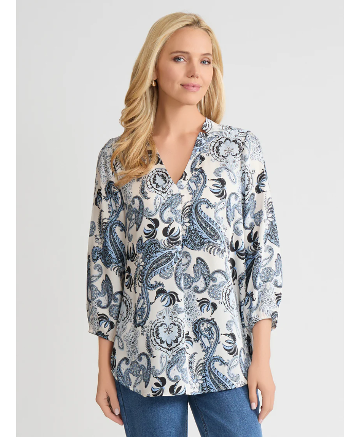 V-Neck Pleated Kelly Blouse, Satin Twill