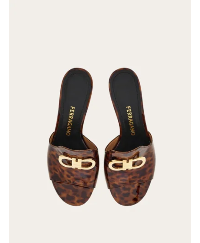 Mid heel mule with Gancini buckle