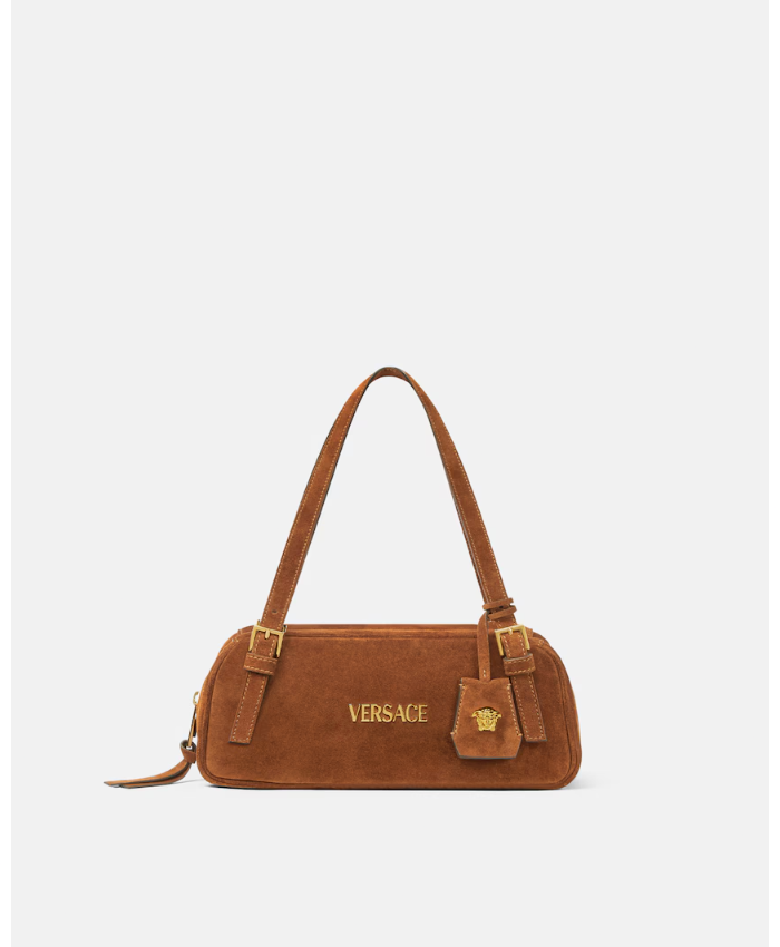 Versace Tag Suede Bowling Bag
